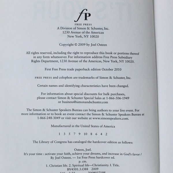 It's Your Time by Joel Osteen 2010 Paperback - Pre-Owned Religious Book