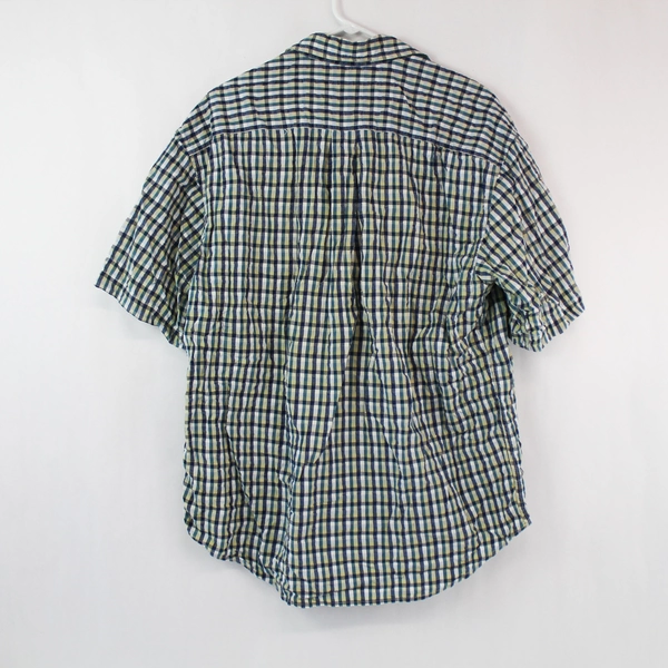 Dockers Men's Short Sleeve Button-Up Shirt Yellow Blue Plaid Size M Cotton