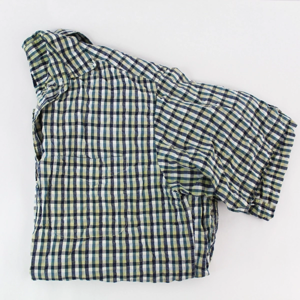 Dockers Men's Short Sleeve Button-Up Shirt Yellow Blue Plaid Size M Cotton