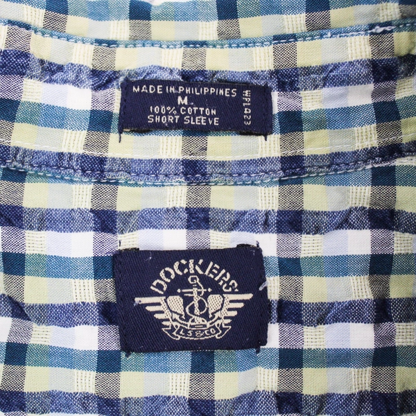 Dockers Men's Short Sleeve Button-Up Shirt Yellow Blue Plaid Size M Cotton