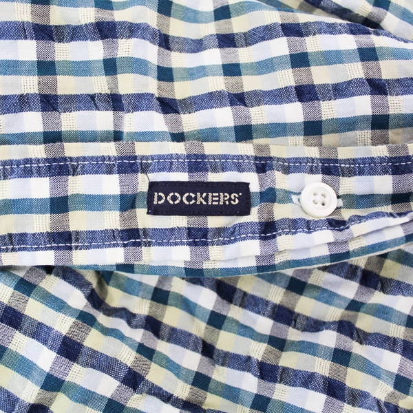 Dockers Men's Short Sleeve Button-Up Shirt Yellow Blue Plaid Size M Cotton