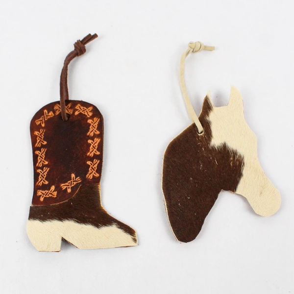 Lot Of 2 Horse & Cowboy Boot Handmade Genuine Leather Ornaments