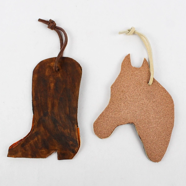 Lot Of 2 Horse & Cowboy Boot Handmade Genuine Leather Ornaments