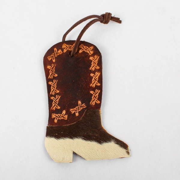 Lot Of 2 Horse & Cowboy Boot Handmade Genuine Leather Ornaments