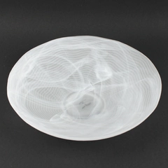 Handmade White Art Glass Bowl Signed Abstract Wave Swirl Pattern Decorative