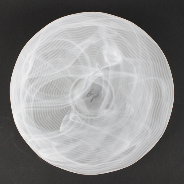 Handmade White Art Glass Bowl Signed Abstract Wave Swirl Pattern Decorative
