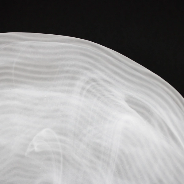 Handmade White Art Glass Bowl Signed Abstract Wave Swirl Pattern Decorative