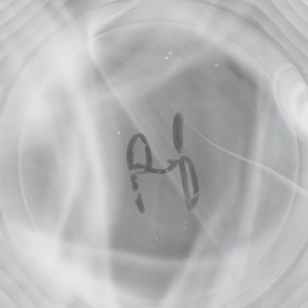 Handmade White Art Glass Bowl Signed Abstract Wave Swirl Pattern Decorative