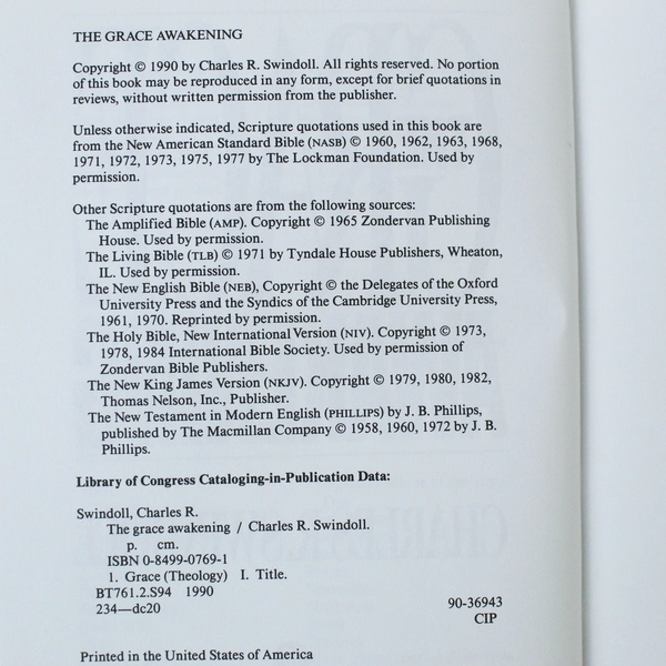 The Grace Awakening by Charles R. Swindoll 1990 Hardcover - Pre-owned, Worn