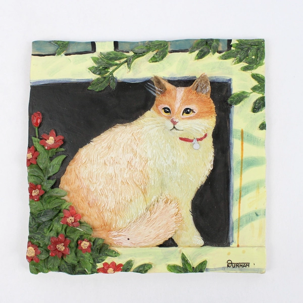 Set of 4 Handmade 3D Resin Cat Wall Art Tiles Artist Signed Durham