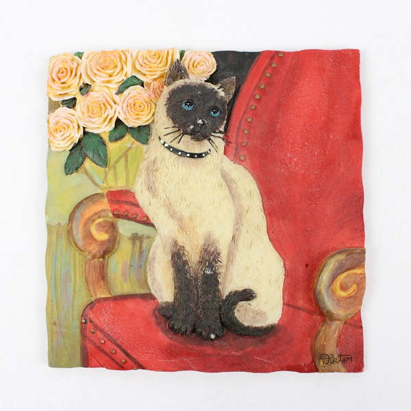 Set of 4 Handmade 3D Resin Cat Wall Art Tiles Artist Signed Durham