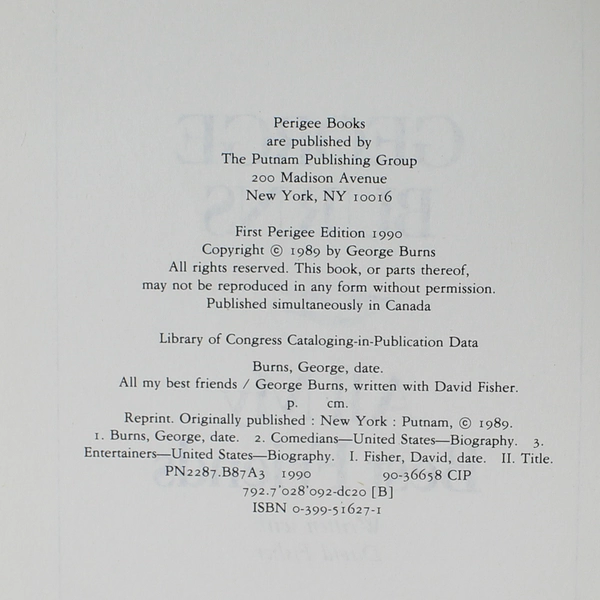 All My Best Friends by George Burns David Fisher 1990 Paperback