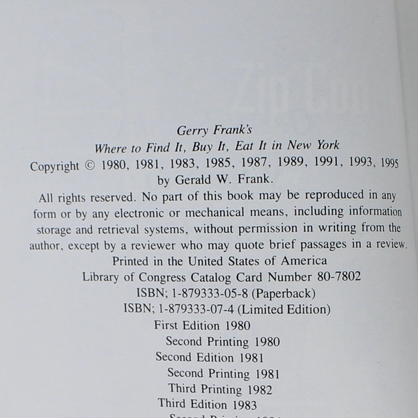 Gerry Frank's Where to Find It Buy It Eat It in New York Frank 1995 HC Signed