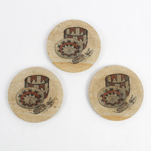 Set of 3 Thirstystone Sandstone Coasters Southwestern Woven Basket Design