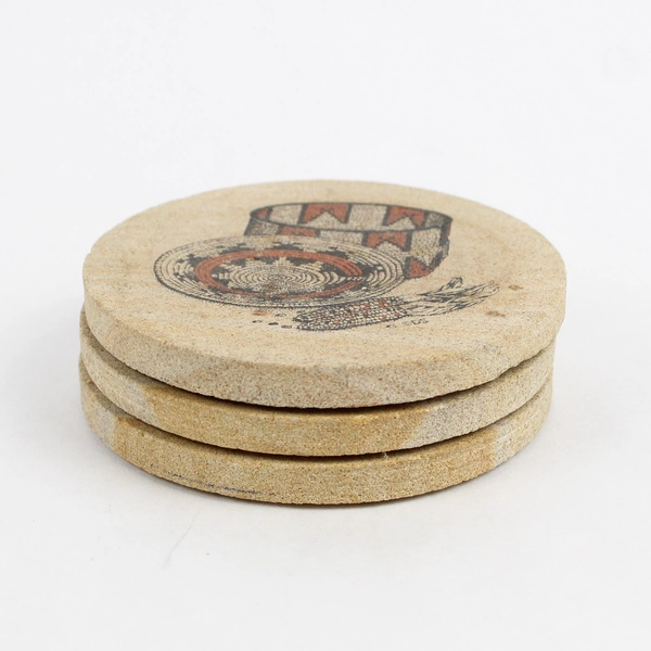 Set of 3 Thirstystone Sandstone Coasters Southwestern Woven Basket Design