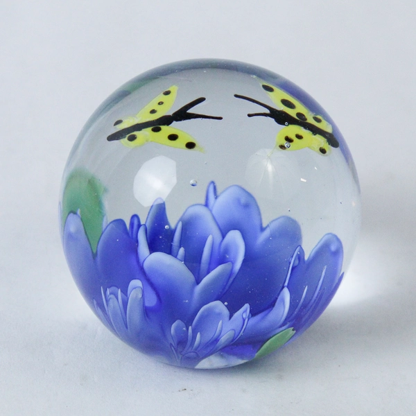 Gorgeous Designs Hand Blown Butterfly And Flower Paperweight