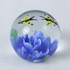 Gorgeous Designs Hand Blown Butterfly And Flower Paperweight