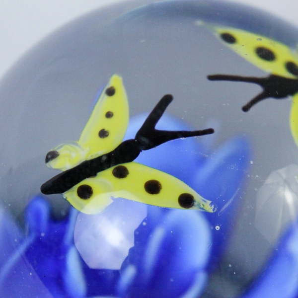 Gorgeous Designs Hand Blown Butterfly And Flower Paperweight