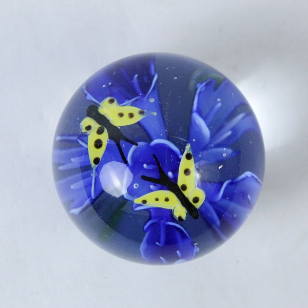 Gorgeous Designs Hand Blown Butterfly And Flower Paperweight