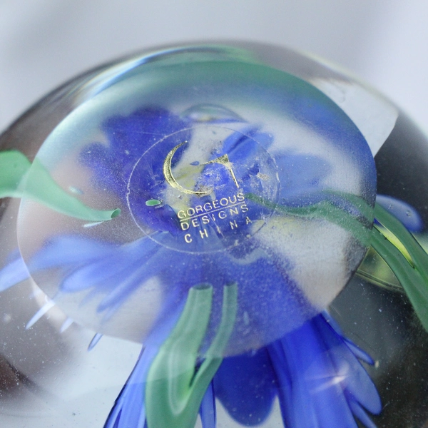 Gorgeous Designs Hand Blown Butterfly And Flower Paperweight