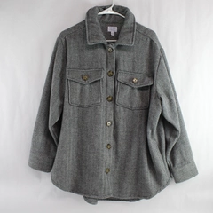 Time And Tru Women's Gray White Chevron Pattern Button Up Jacket Size L 12-14