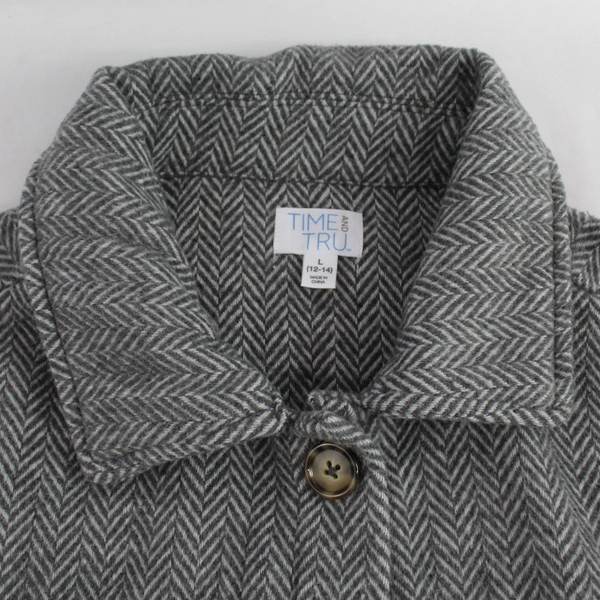 Time And Tru Women's Gray White Chevron Pattern Button Up Jacket Size L 12-14