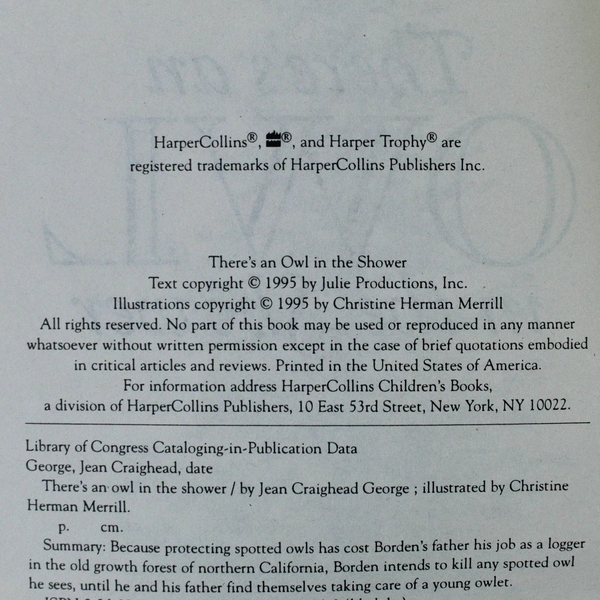 There's An Owl In The Shower by Jean Craighead George 1997 Paperback