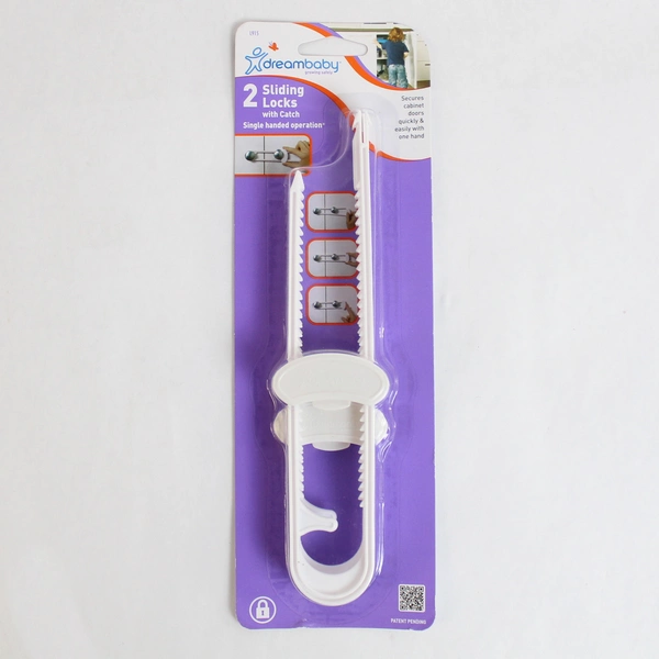 2 Pack of Dreambaby White Plastic Cabinet Sliding Locks