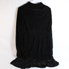 Express Women's Black Leopard Print Long Blouse Long Sleeves 1/4 Zip Up Size XL