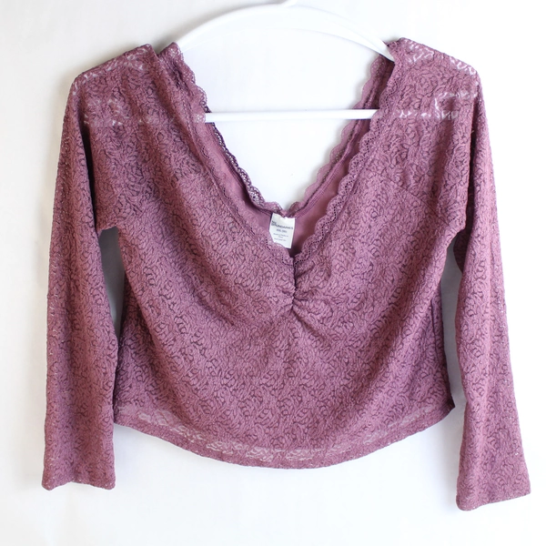 No Boundaries Women's Lavender Lace Crop Top Size XXL Long Sleeves