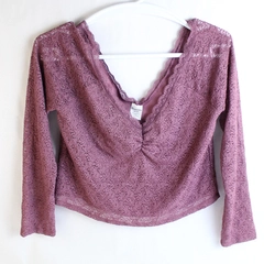 No Boundaries Women's Lavender Lace Crop Top Size XXL Long Sleeves