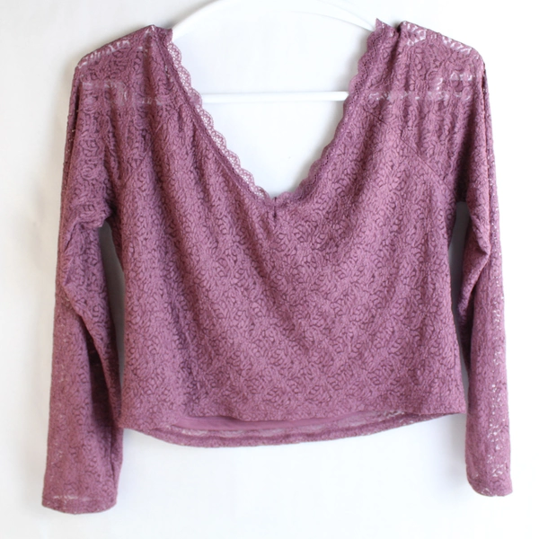 No Boundaries Women's Lavender Lace Crop Top Size XXL Long Sleeves