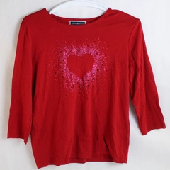 Karen Scott Valentine's Day Bedazzled Heart Red Long-Sleeved Shirt Women's XL