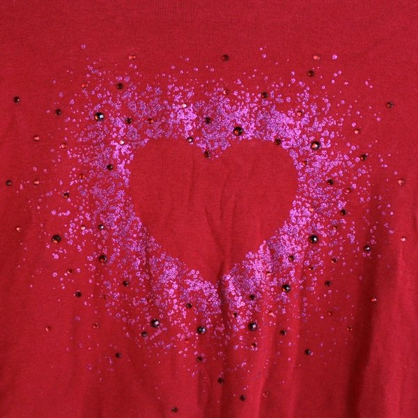 Karen Scott Valentine's Day Bedazzled Heart Red Long-Sleeved Shirt Women's XL