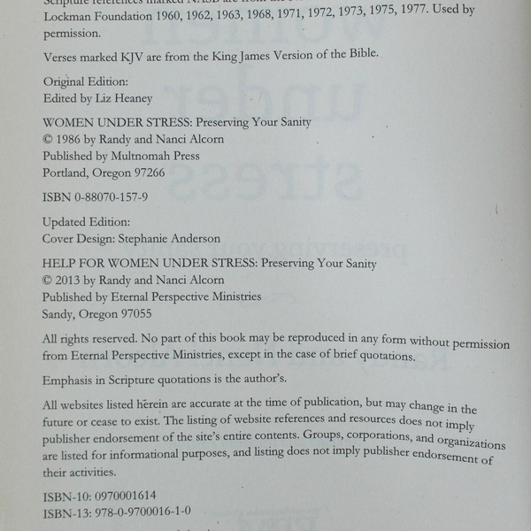 Help for Women Under Stress by Nanci & Randy Alcorn 2013 Paperback