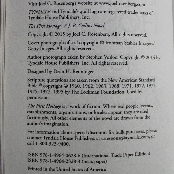 Lot of 2 Joel C. Rosenberg Books 2015 The First Hostage & The Third Target PB