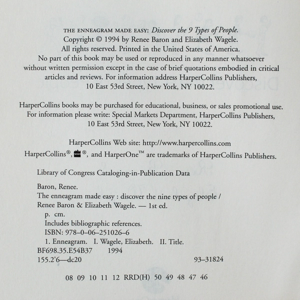 The Enneagram Made Easy by Wagele & Baron 1994 Paperback - Good Condition
