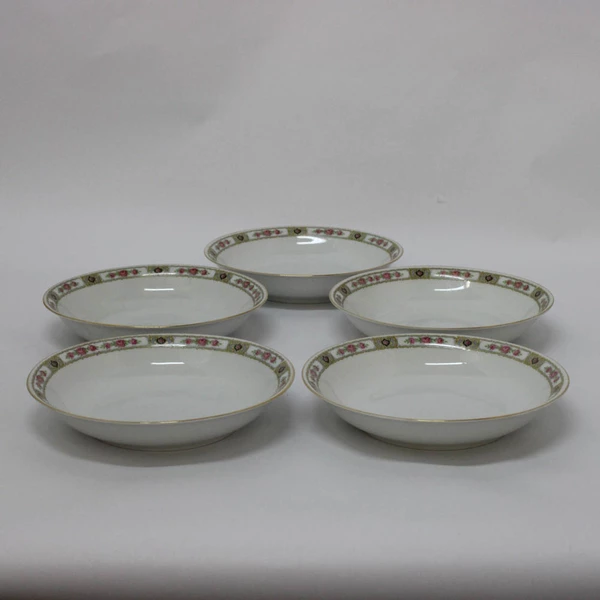 Set of 5 Antique PMR Bavaria Jaeger & Co Cereal Bowls Pink Roses Gold Trim