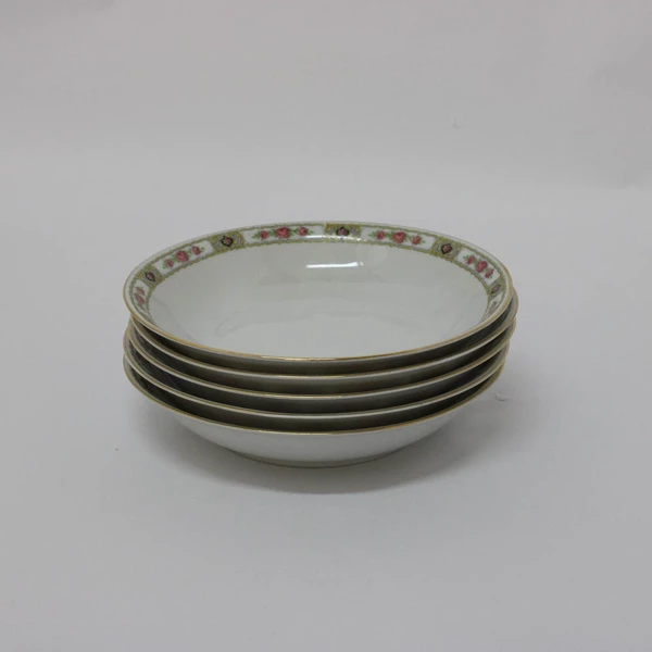 Set of 5 Antique PMR Bavaria Jaeger & Co Cereal Bowls Pink Roses Gold Trim