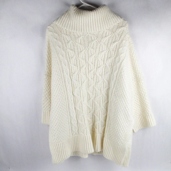 Ann Taylor Oversized White 3/4-Sleeve Cowl Neck Cable Knit Sweater Women's M/L