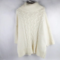 Ann Taylor Oversized White 3/4-Sleeve Cowl Neck Cable Knit Sweater Women's M/L