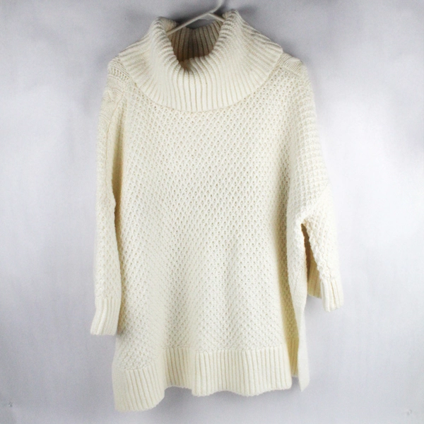 Ann Taylor Oversized White 3/4-Sleeve Cowl Neck Cable Knit Sweater Women's M/L