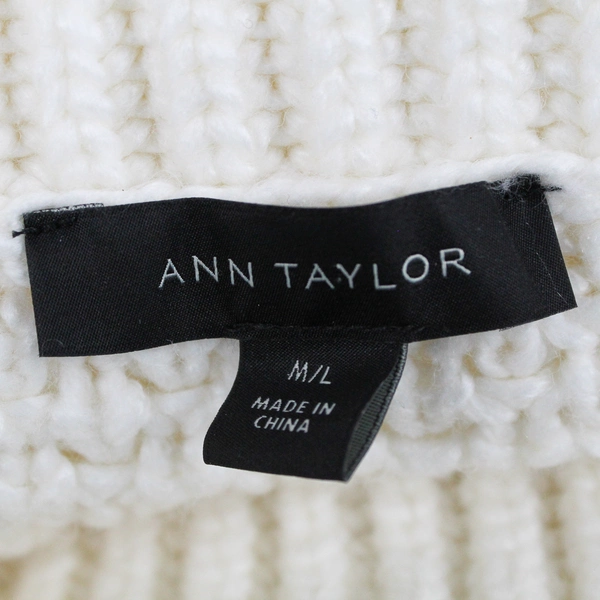 Ann Taylor Oversized White 3/4-Sleeve Cowl Neck Cable Knit Sweater Women's M/L