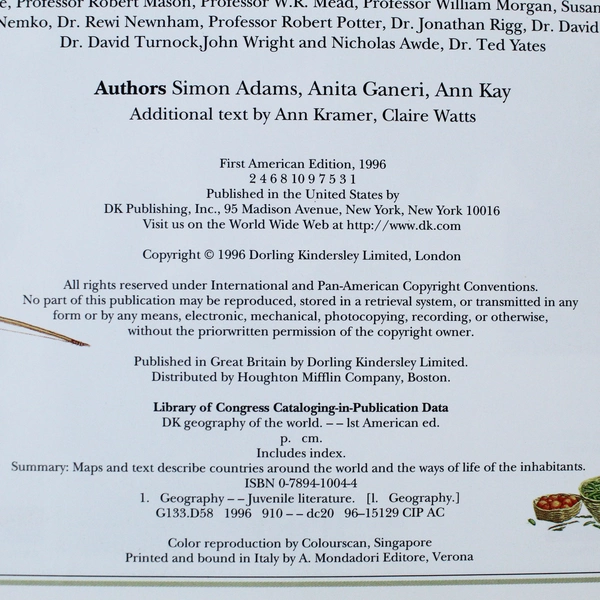 DK Geography of the World by Simon Adams 1996 Hardcover - Good Condition