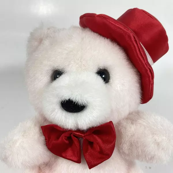 Joy Toy Pink Teddy Bear with Red Silk Hat & Bowtie - 7.5" Collector's Gift