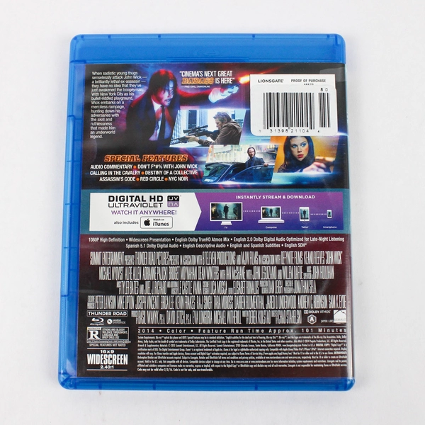 John Wick Blu-Ray DVD Movie Starring Keanu Reeves Action Thriller Film