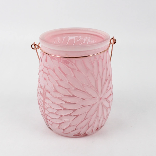 Floral Debi Lilly Pink Etched Dahlia Candle Lantern No Candle Home Decor