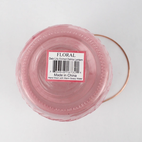 Floral Debi Lilly Pink Etched Dahlia Candle Lantern No Candle Home Decor