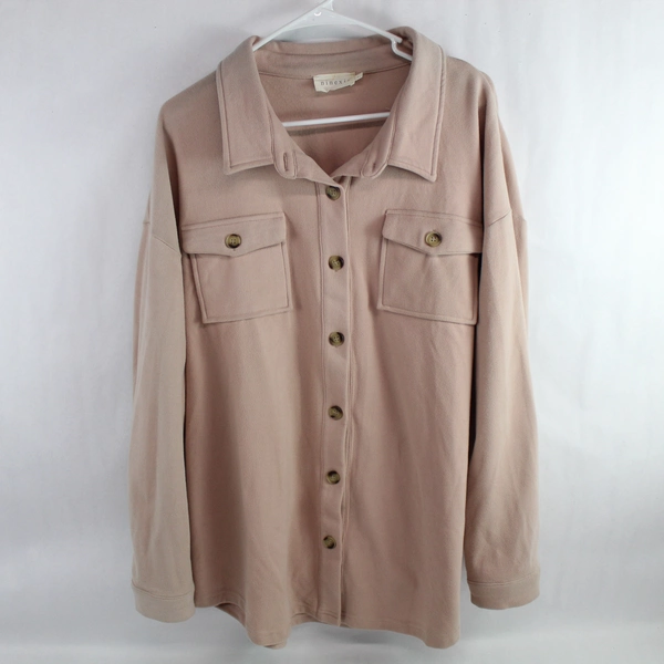 Ninexis Women's Pink Fleece Jacket Size L Tortoise Shell Button Up