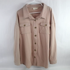 Ninexis Women's Pink Fleece Jacket Size L Tortoise Shell Button Up